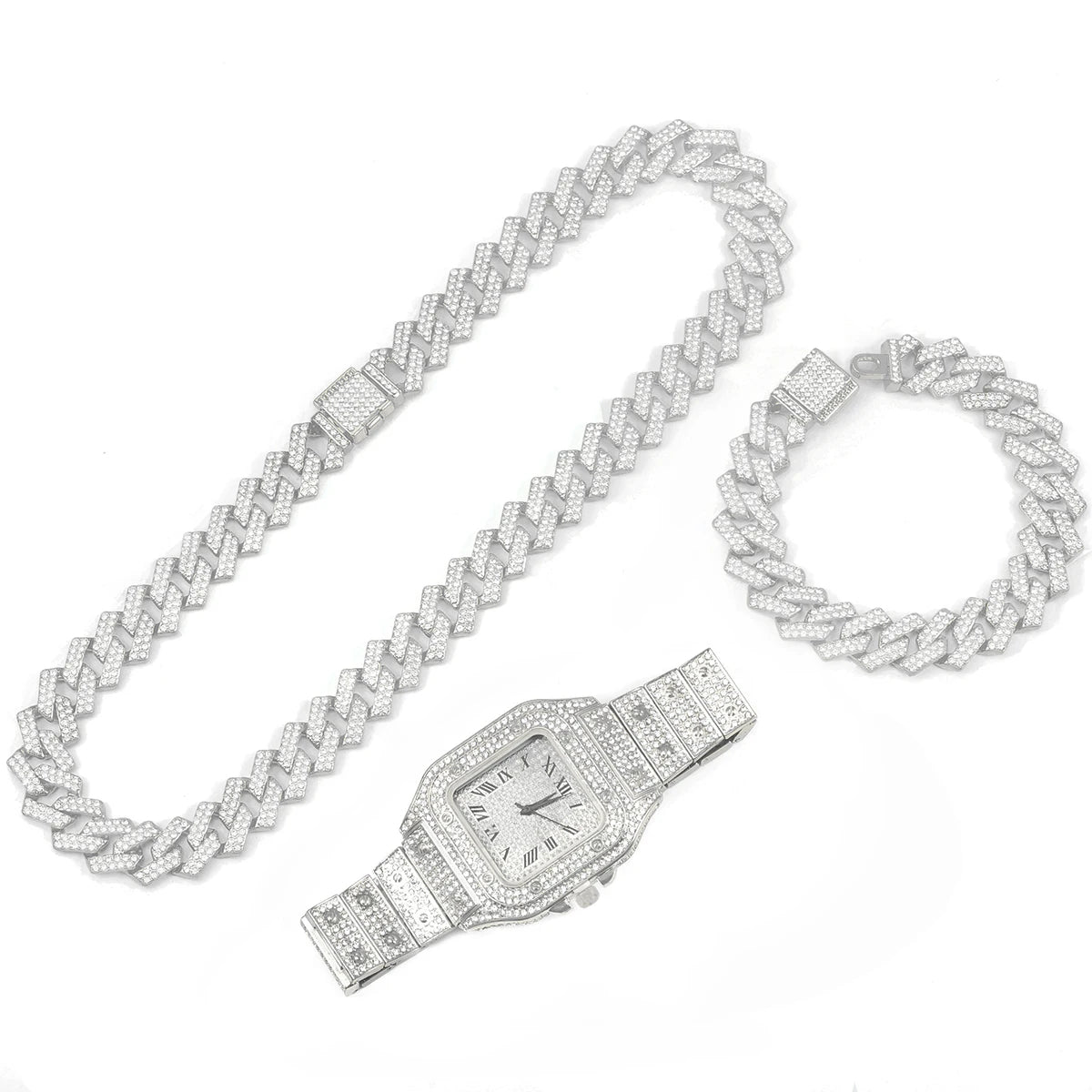 LUXURY ICED WATCH + CHAIN + BRACELET FOR MENS