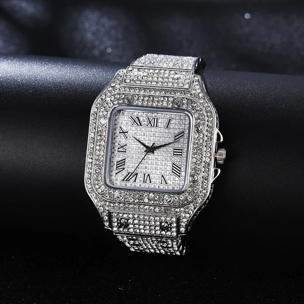 LUXURY ICED WATCH + CHAIN + BRACELET FOR MENS