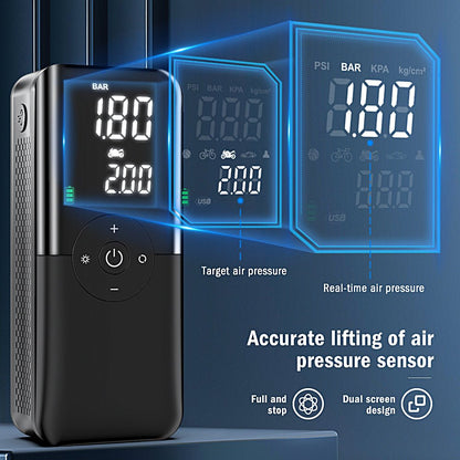 Portable Inflatable Air Pump,Tire Inflator Electric Air Pump, 150 PSI Tyre Pressure Detection with LED Light,Fast Power Bank, Auto Stop Electric Pump for Car, Bike, Ball